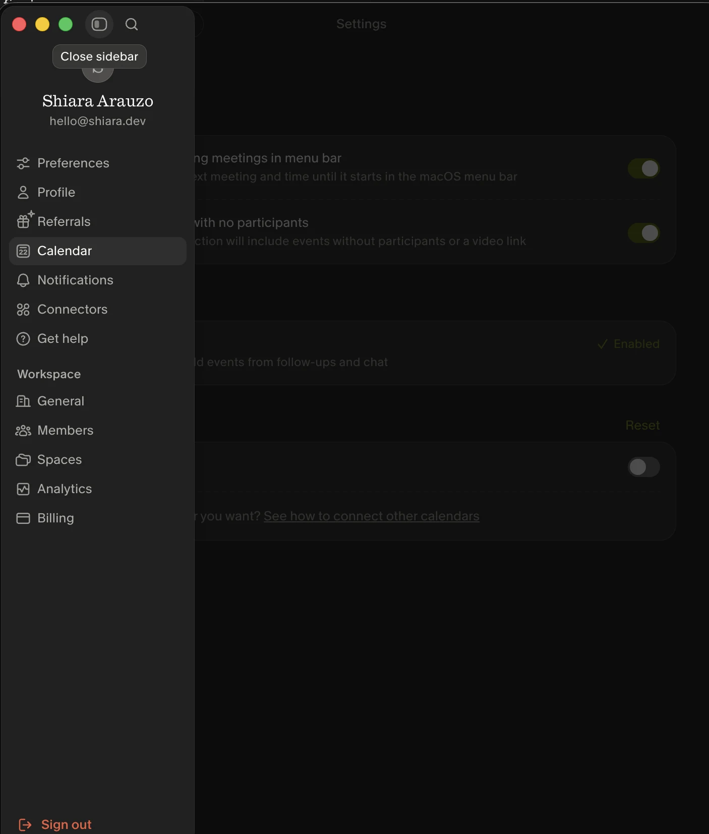 Top bar still showing sidebar controls while the sidebar is open